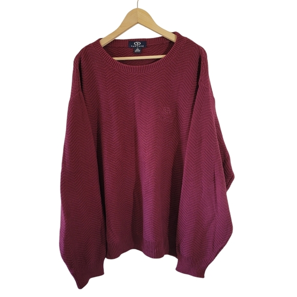 VTG JOHN DEERE Mens Burgundy Birdeye Knit Pullover Sweater Sz L Grandpa Fall USA - Picture 1 of 12
